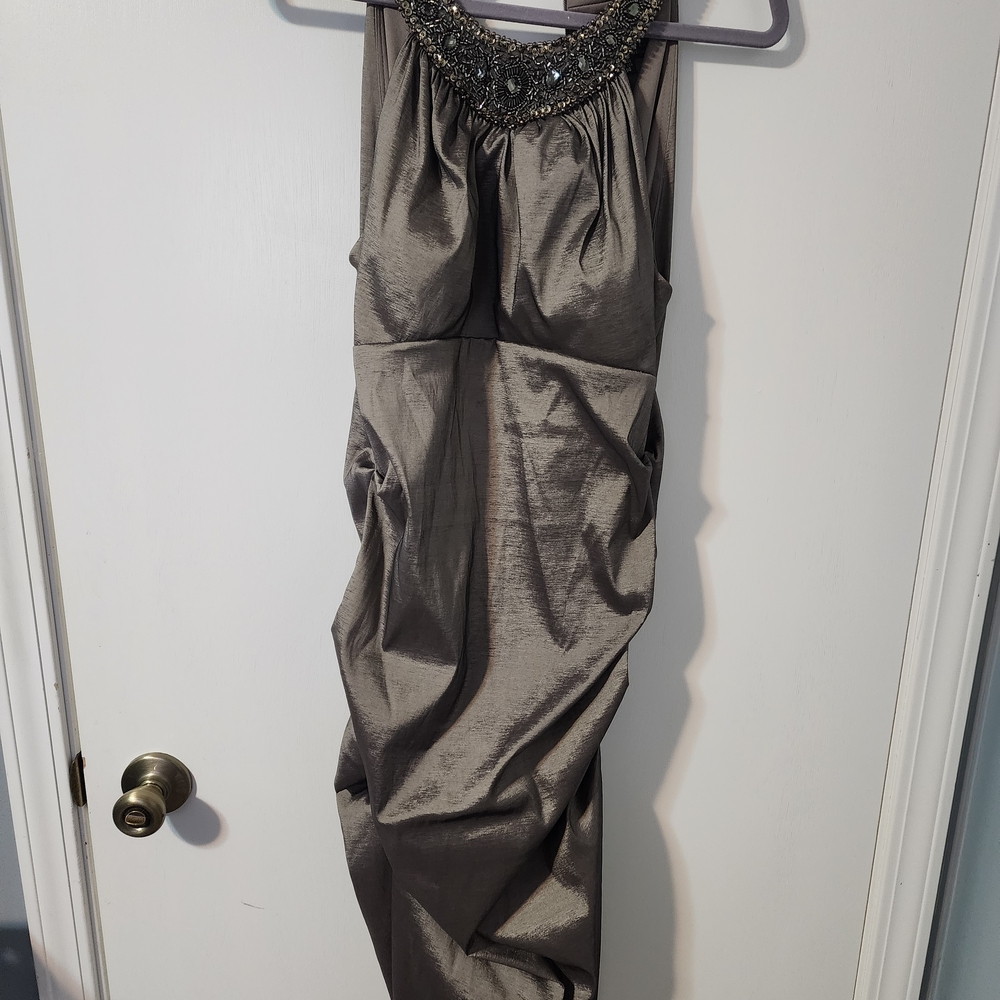 Xscape Metallic Gray Embellished Dress